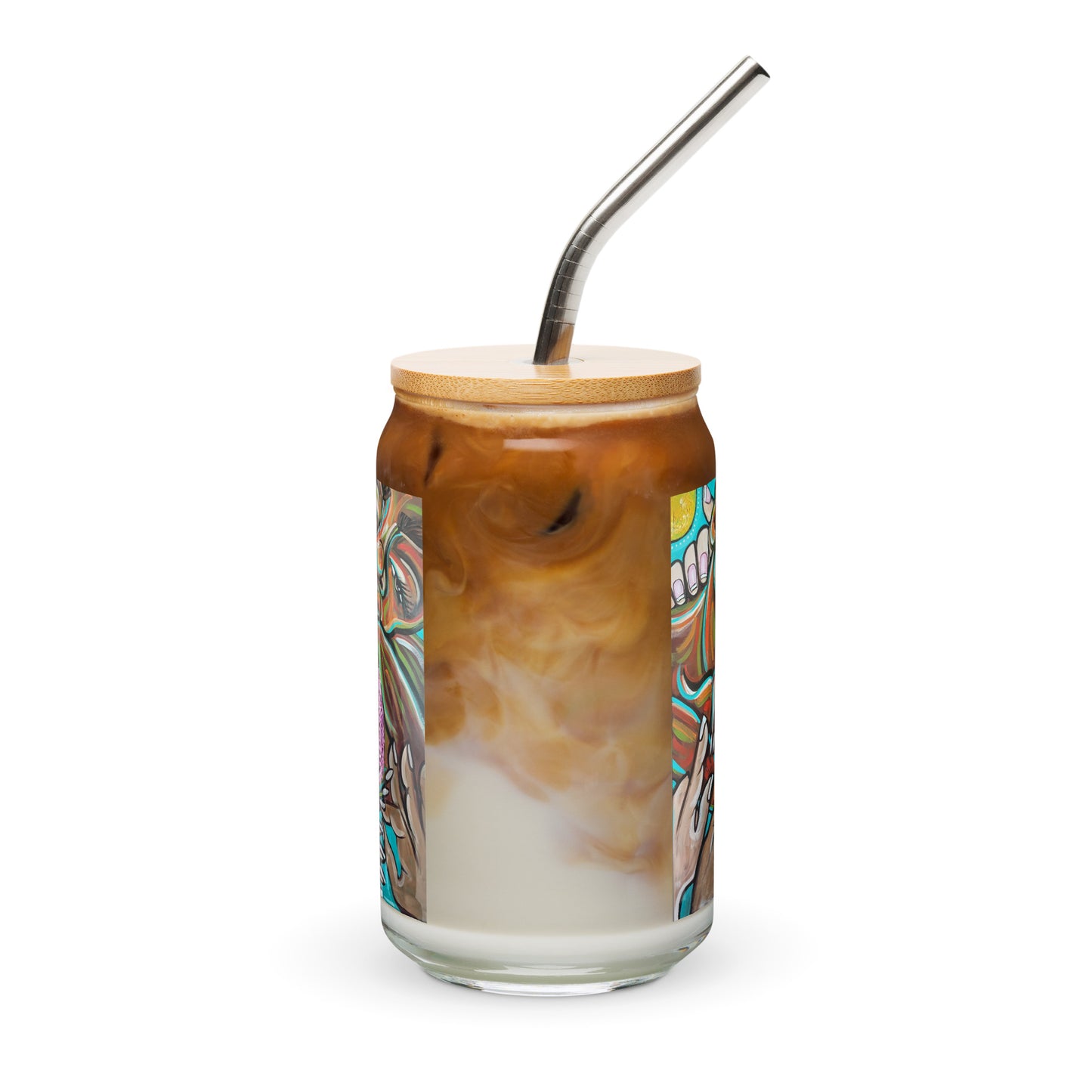 Grappling Can-shaped glass w/lid + straw